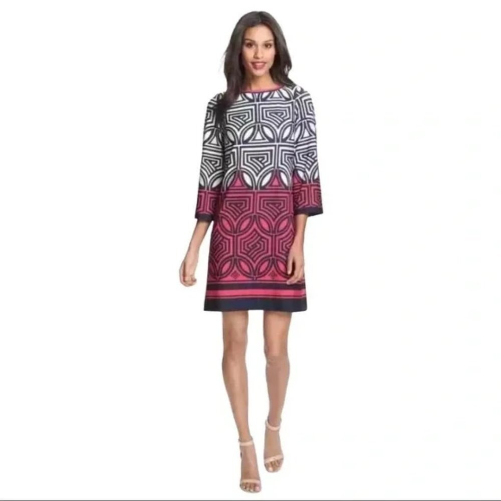 Eliza J Geometric Pattern Jersey Midi Shift Dress Size 4 - Picture 4 of 13